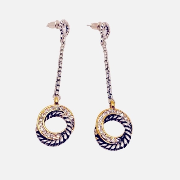 Women’s Crystal Loop Circles Gold Silver Chain Rope Drop Earrings - Picture 1 of 11